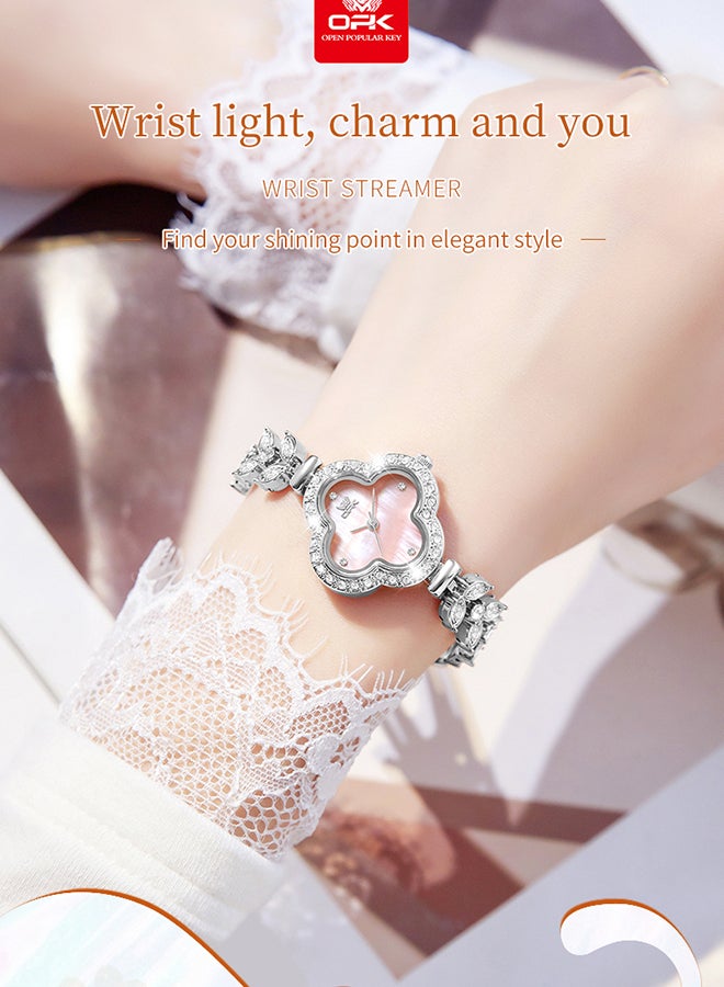 OPK Four-Leaf Clover Watch Ladies Watch Diamond Bracelet Waterproof Watch 6049 - Image 2