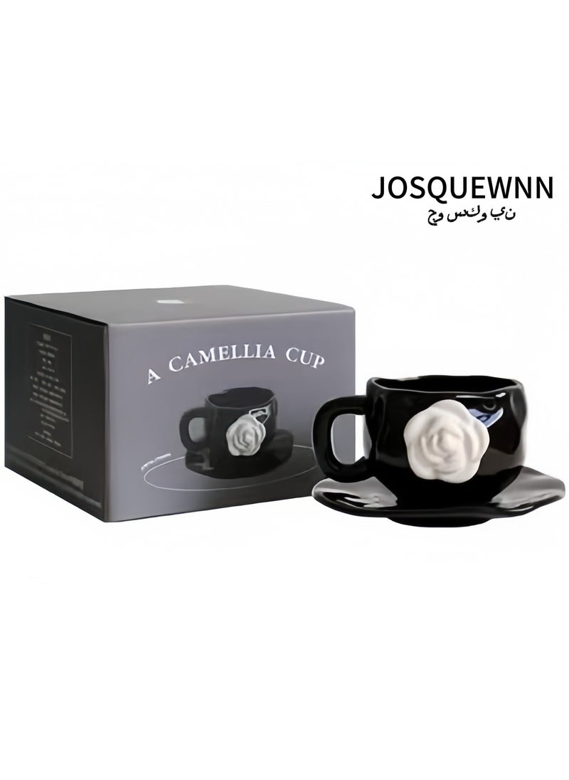 JOSQUEWNN VISIBLE 3D Camellia flower Ceramic Coffee Mug Tea cup with Saucer set ,Creative Irregular  Afternoon Tea Cup Flower Cup for Office and Home. Gift For Birthday /Mothers Day  - Image 1