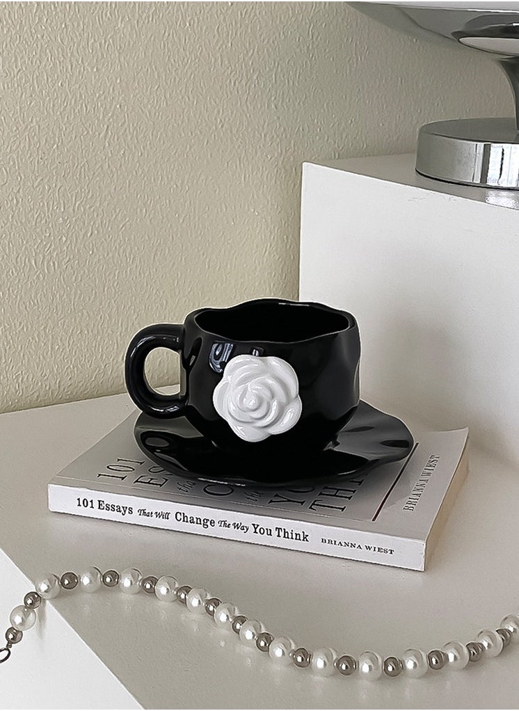 JOSQUEWNN VISIBLE 3D Camellia flower Ceramic Coffee Mug Tea cup with Saucer set ,Creative Irregular  Afternoon Tea Cup Flower Cup for Office and Home. Gift For Birthday /Mothers Day  - Image 3