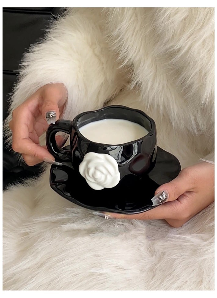 JOSQUEWNN VISIBLE 3D Camellia flower Ceramic Coffee Mug Tea cup with Saucer set ,Creative Irregular  Afternoon Tea Cup Flower Cup for Office and Home. Gift For Birthday /Mothers Day  - Image 2