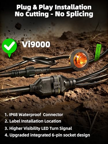 VI9000 UTV Turn Signal Kit, Pre-Wired, Plug and Play Universal Street Legal UTV Blinker Kits with Rocker Switch, Hazard Light, 110dB Horn, Compatible with Polaris, Can-Am - 8Pods Amber Red Lights - Image 3