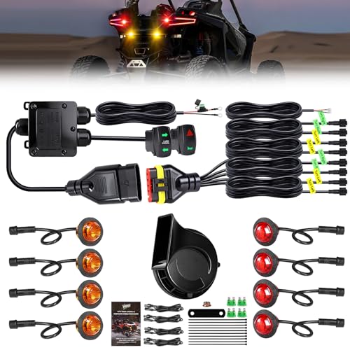 VI9000 UTV Turn Signal Kit, Pre-Wired, Plug and Play Universal Street Legal UTV Blinker Kits with Rocker Switch, Hazard Light, 110dB Horn, Compatible with Polaris, Can-Am - 8Pods Amber Red Lights - Image 1