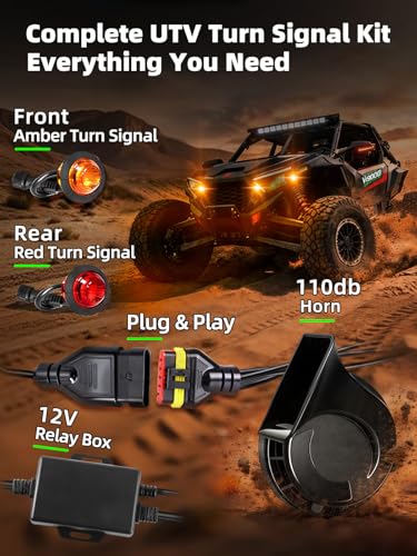 VI9000 UTV Turn Signal Kit, Pre-Wired, Plug and Play Universal Street Legal UTV Blinker Kits with Rocker Switch, Hazard Light, 110dB Horn, Compatible with Polaris, Can-Am - 8Pods Amber Red Lights - Image 2