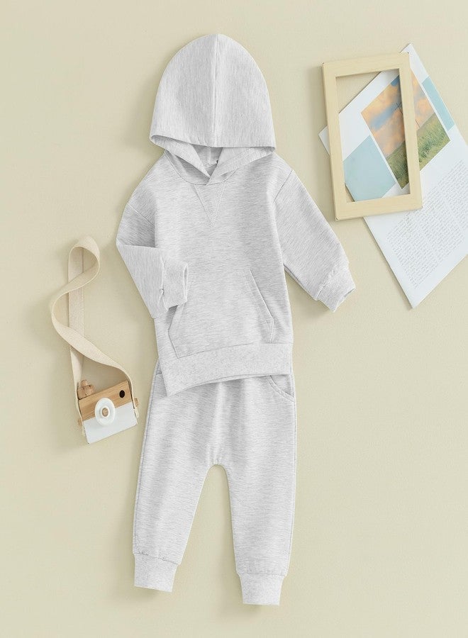 Lukivech Toddler Baby Boy Girl Clothes Solid Color Hoodie Sweatshirt Top and Jogger Pants Set 2 Piece Fall Winter Outfits (Gray, 12-18 Months) - Image 4