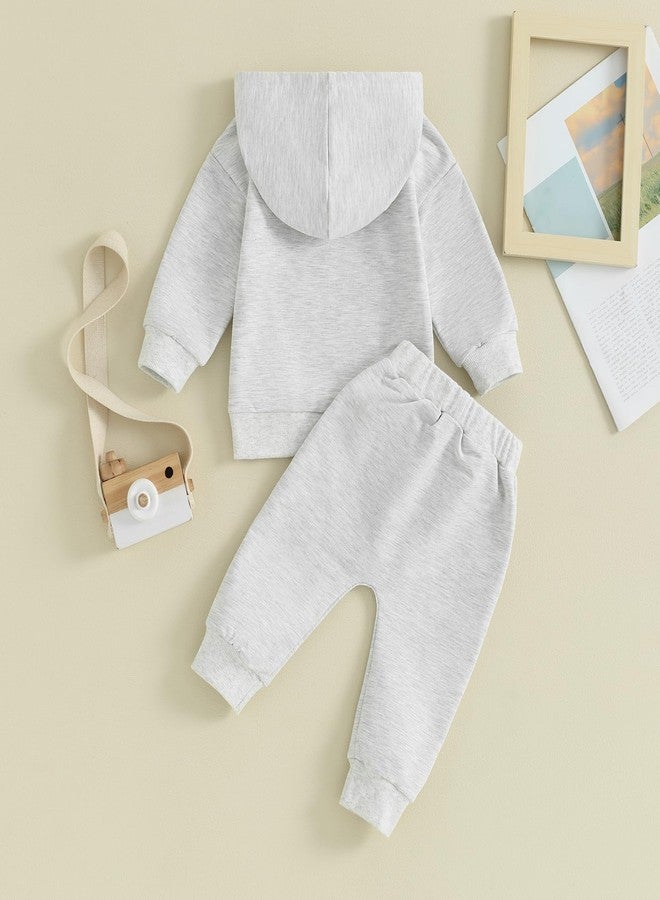 Lukivech Toddler Baby Boy Girl Clothes Solid Color Hoodie Sweatshirt Top and Jogger Pants Set 2 Piece Fall Winter Outfits (Gray, 12-18 Months) - Image 3