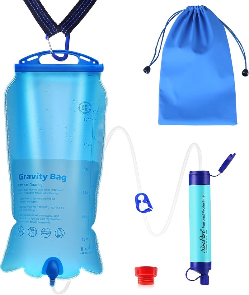 Simpure Gravity Water Filter, Portable Gravity-Fed Water Purifier with 3L Bag, Tree Strap, BPA Free Survival Gear and Equipment for Camping Hiking Emergency Preparedness - Image 1