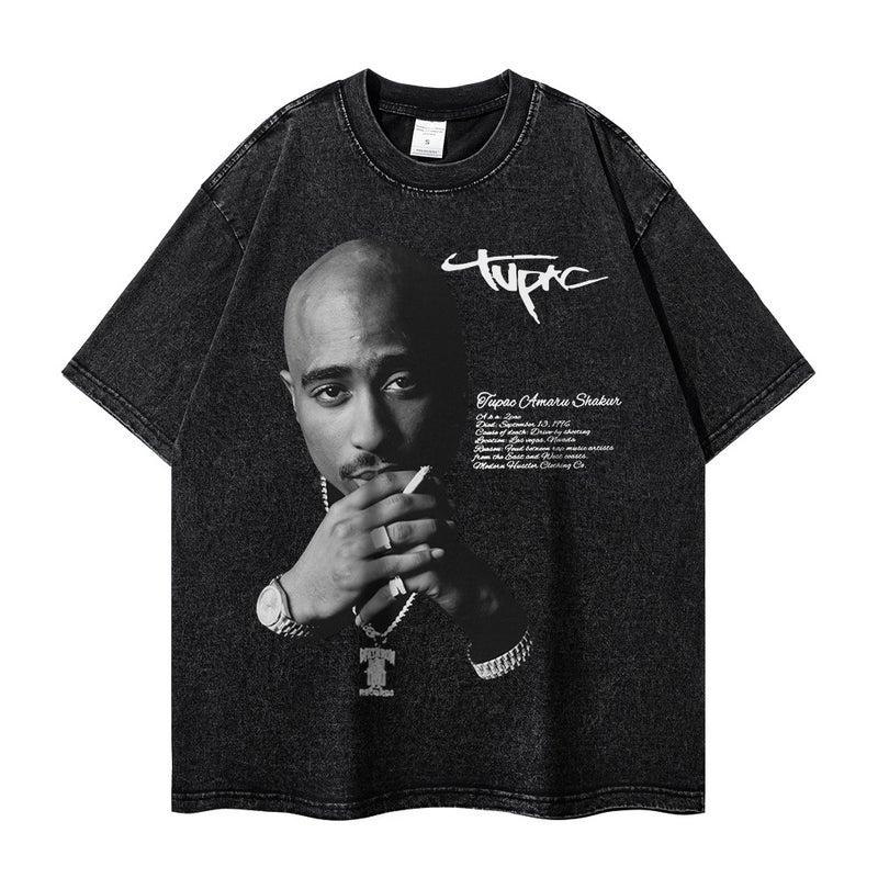 Hip-Hop Print Tee Heavyweight Washed Oversized Black  - Image 3