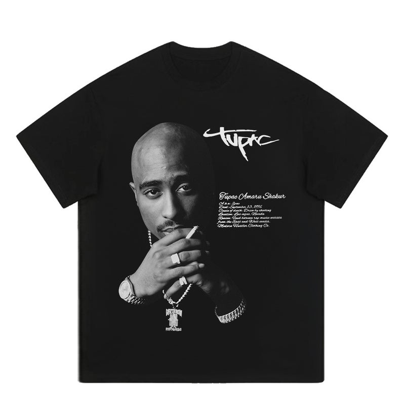 Hip-Hop Print Tee Heavyweight Washed Oversized Black  - Image 1