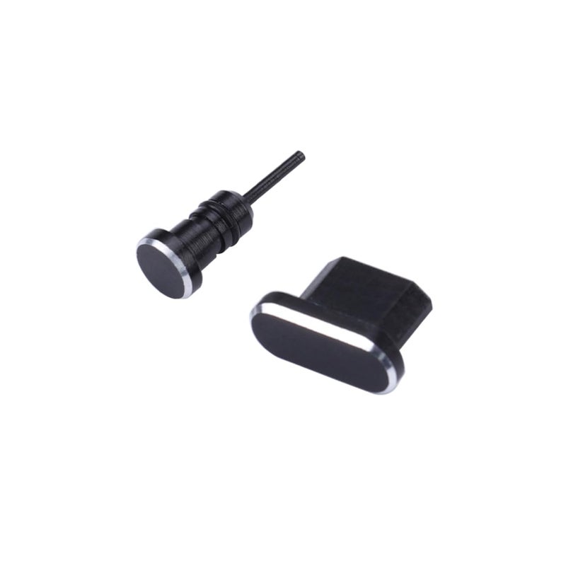 قطعتان من سدادات الغبار للهواتف من نوع جاك سماعة الرأس 3.5 مم و USB صغير باللون الأسود - Image 2