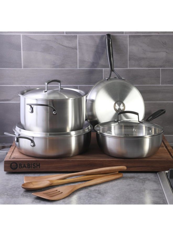 Babish 10-Piece Professional Tri-Ply Non-Toxic Pots and Pans Cookware Set – Durable, Even Heat Distribution - Image 2