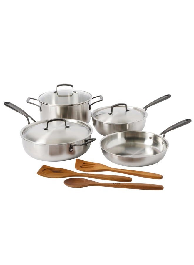 Babish 10-Piece Professional Tri-Ply Non-Toxic Pots and Pans Cookware Set – Durable, Even Heat Distribution - Image 1