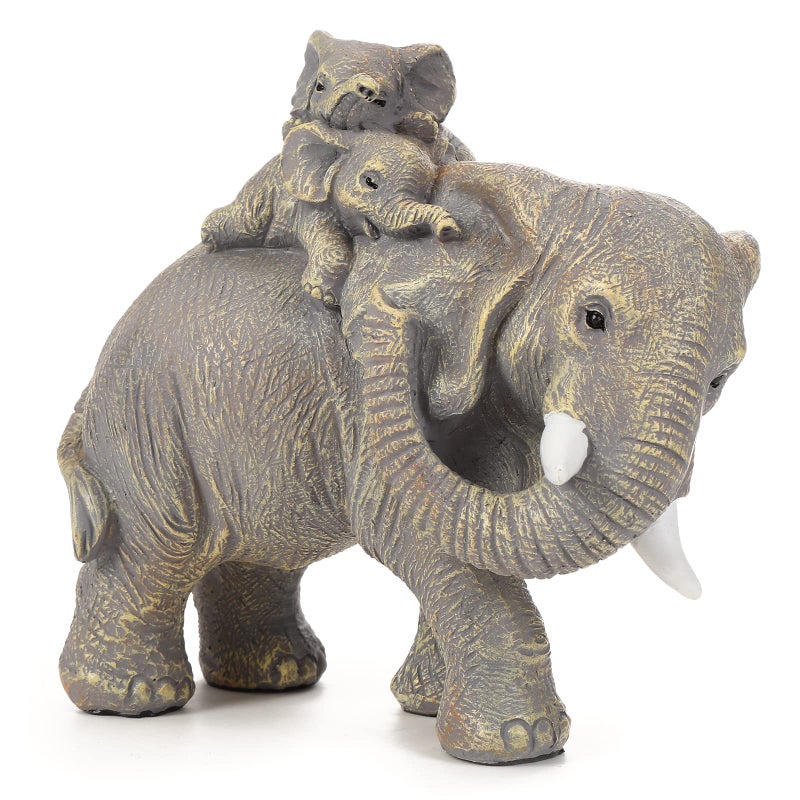 FriyGardcn Good Luck Elephant Figurines Home Dcor Elephant Carries Two Calves on Its Back Statue Dcor for Shelf Good Gifts for Women Decoration for Living Room Bedroom Office