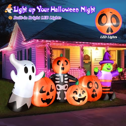 FunFanso 8FT Length Halloween Inflatables Pumpkin Outdoor Decoration, Witch, Ghost, with Blow Up Pumpkin Inflatables Decorations Built-in LED Lights & Powerful Air Blower for Party Garden Halloween Decor - Image 2