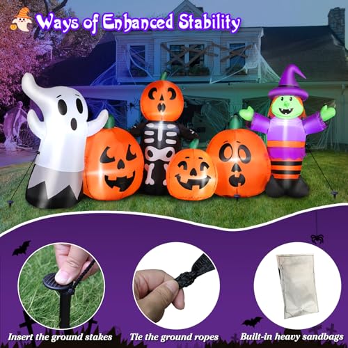 FunFanso 8FT Length Halloween Inflatables Pumpkin Outdoor Decoration, Witch, Ghost, with Blow Up Pumpkin Inflatables Decorations Built-in LED Lights & Powerful Air Blower for Party Garden Halloween Decor - Image 4