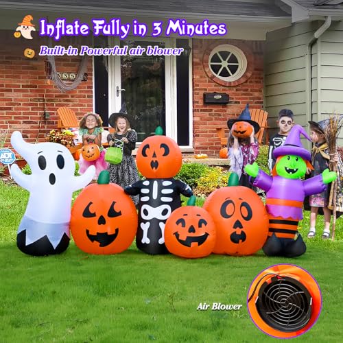 FunFanso 8FT Length Halloween Inflatables Pumpkin Outdoor Decoration, Witch, Ghost, with Blow Up Pumpkin Inflatables Decorations Built-in LED Lights & Powerful Air Blower for Party Garden Halloween Decor - Image 3