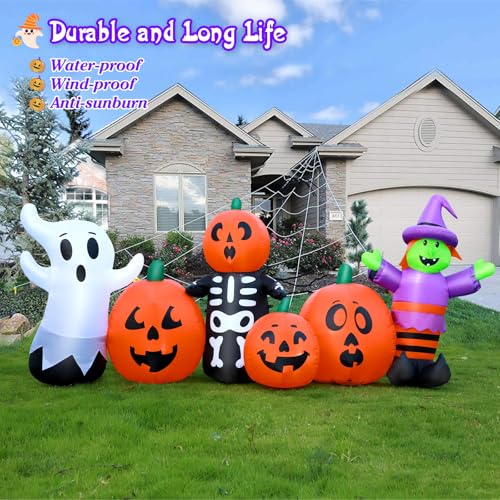 FunFanso 8FT Length Halloween Inflatables Pumpkin Outdoor Decoration, Witch, Ghost, with Blow Up Pumpkin Inflatables Decorations Built-in LED Lights & Powerful Air Blower for Party Garden Halloween Decor - Image 5