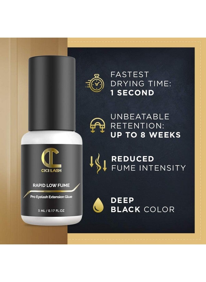 سي سي لاش غراء تمديد الرموش سريع ومنخفض الدخان للمحترفين - أقصى مدة احتفاظ 8 أسابيع / وقت تجفيف ثانية واحدة غراء تمديد الرموش شبه دائم فردي/كثيف بلون أسود غامق - خالٍ من اللاتكس 5 مل - Image 2