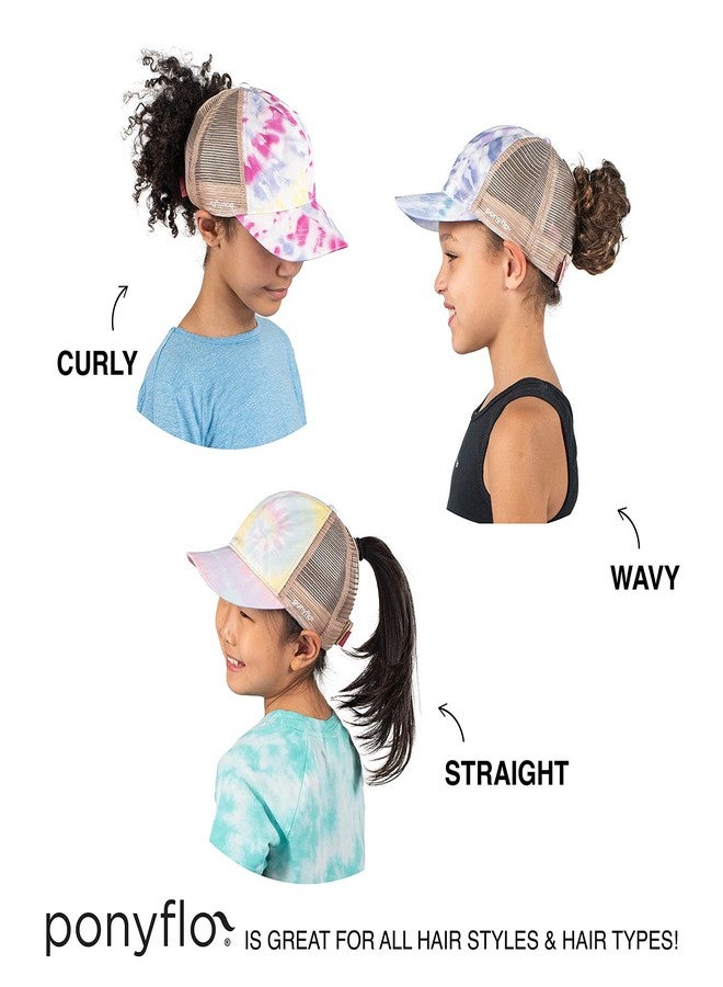 Ponyflo Original Kids Tie Dye Mesh Back Ponytail and Messy Bun Pony Cap with Full Back Opening - Image 5