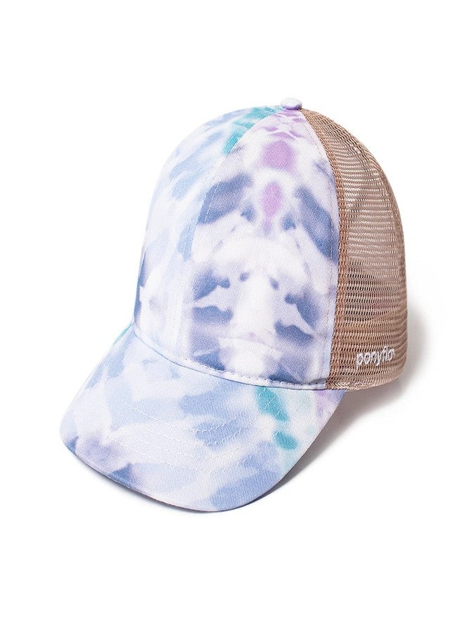 Ponyflo Original Kids Tie Dye Mesh Back Ponytail and Messy Bun Pony Cap with Full Back Opening - Image 1