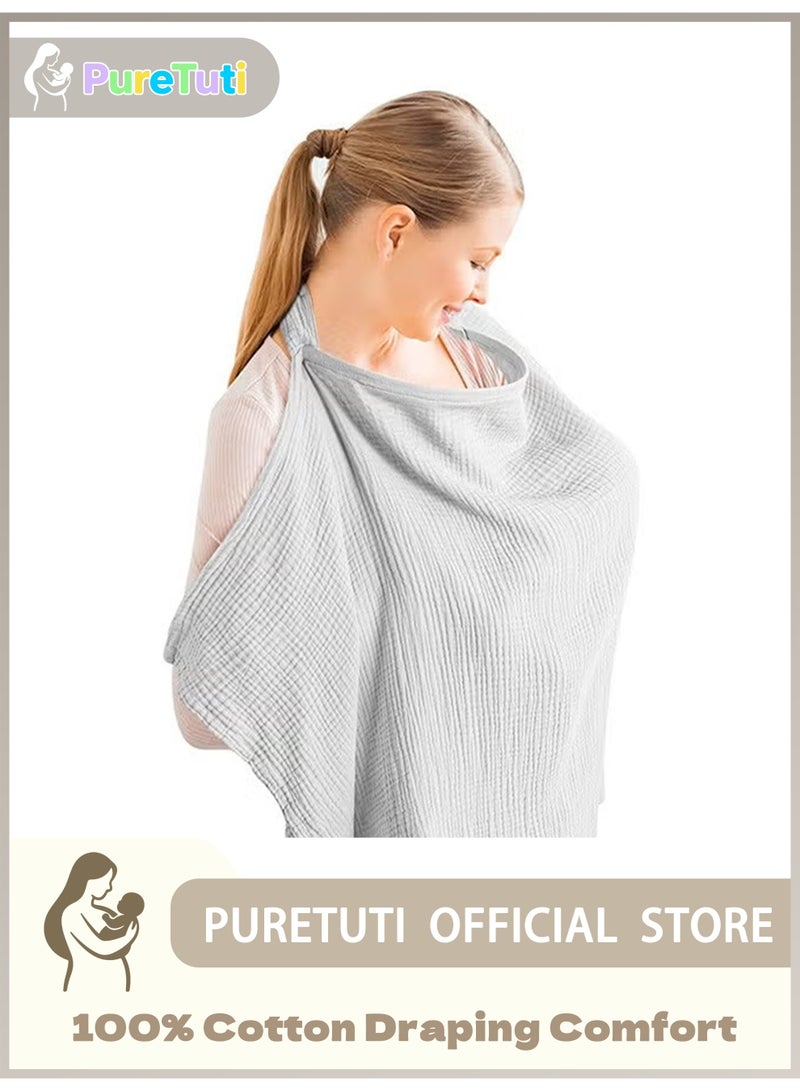 طفل نقي [طقم سفر للرضاعة الطبيعية مكون من ثلاث قطع] غطاء رضاعة من الشاش للرضاعة الطبيعية للطفل، غطاء رضاعة طبيعي قابل للتهوية مصنوع من القطن بنسبة 100% مع حلقة صلبة للأم ومئزر رضاعة، ومظلة متعددة الاستخدامات لمقعد السيارة - Image 1