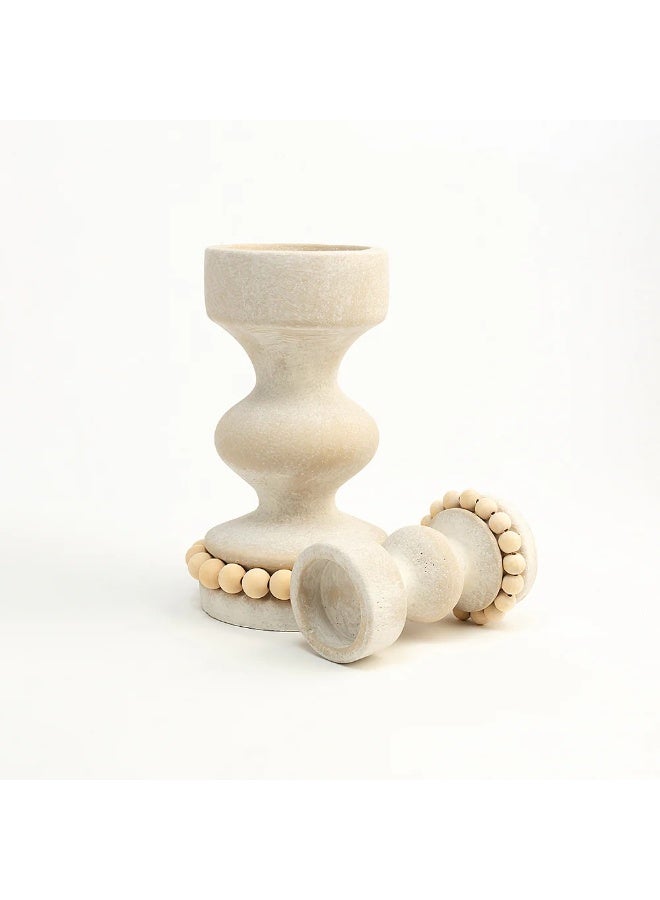 Home auraa Rustiq Candle holder set of 2 pcs - cement stone finish - Image 2