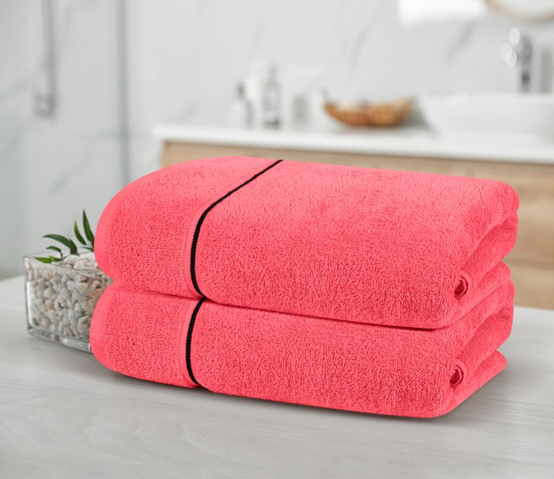 ملكي خاص Myown Cotton 2 Pack Packge Bath Planel مجموعة 28 × 55 بوصة من مناشف الحمام الكبيرة فائقة امتصاصات QuickDry و The Lightweight Powl مثالية لمشاركة معسكرات سفر الصالة الرياضية - المرجان البرتقالي - Image 3