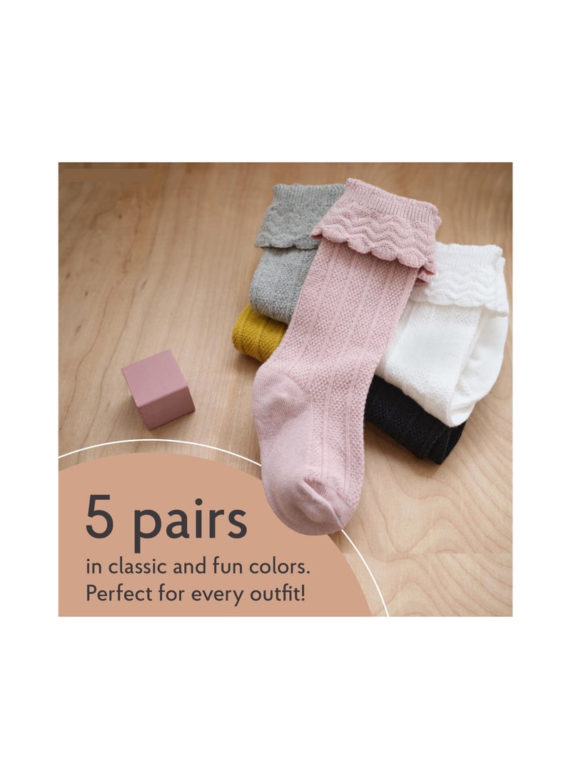 Knee High Socks for Newborns and Toddlers, Ruffled Tube Design, Soft Elastic for Sensitive Ankles, Perfect for All Seasons, 0-1 Years Old (5 Pack) - Image 2