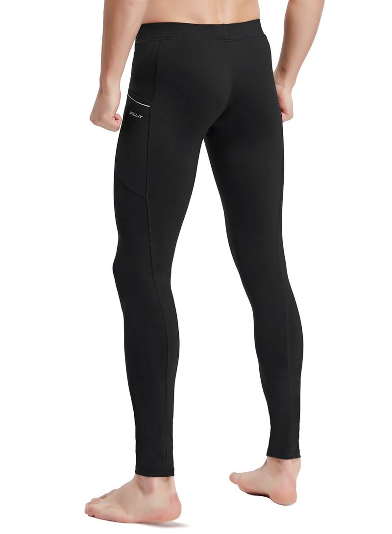 Willit Men's Active Yoga Leggings Running Quick Dry Dance Tights with Pockets Workout Compression Pants Black XL - Image 4