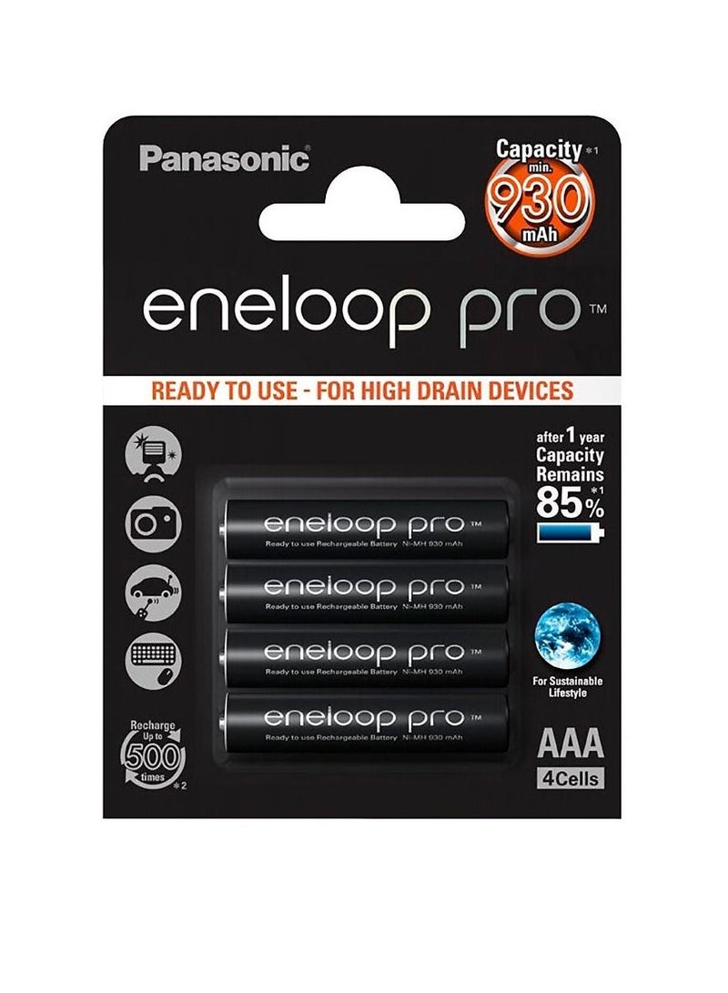 Panasonic Eneloop Pro AAA Rechargeable Batteries Black Pack of 4