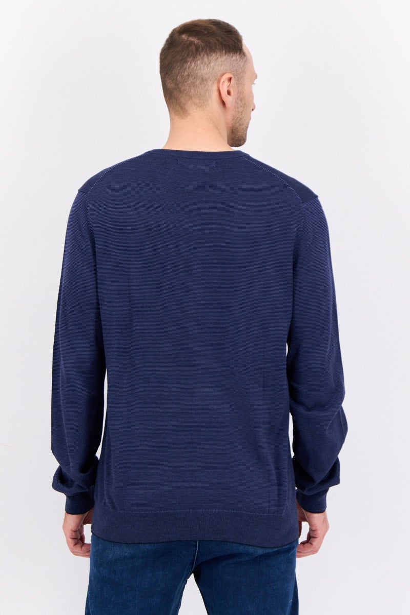 PERRY ELLIS Men V Neck Textured Long Sleeves Sweatshirt, Navy  - Image 3