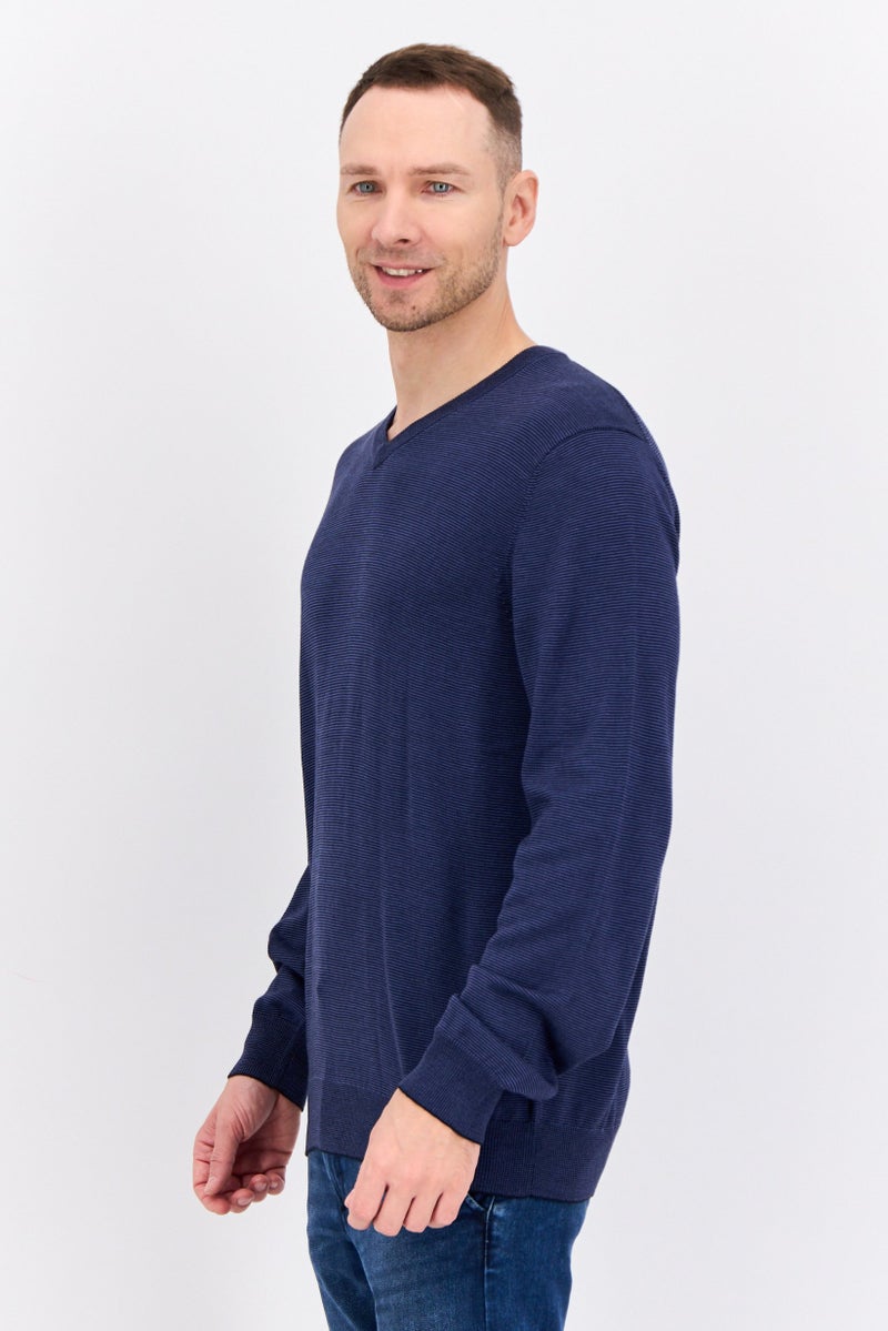 PERRY ELLIS Men V Neck Textured Long Sleeves Sweatshirt, Navy  - Image 2