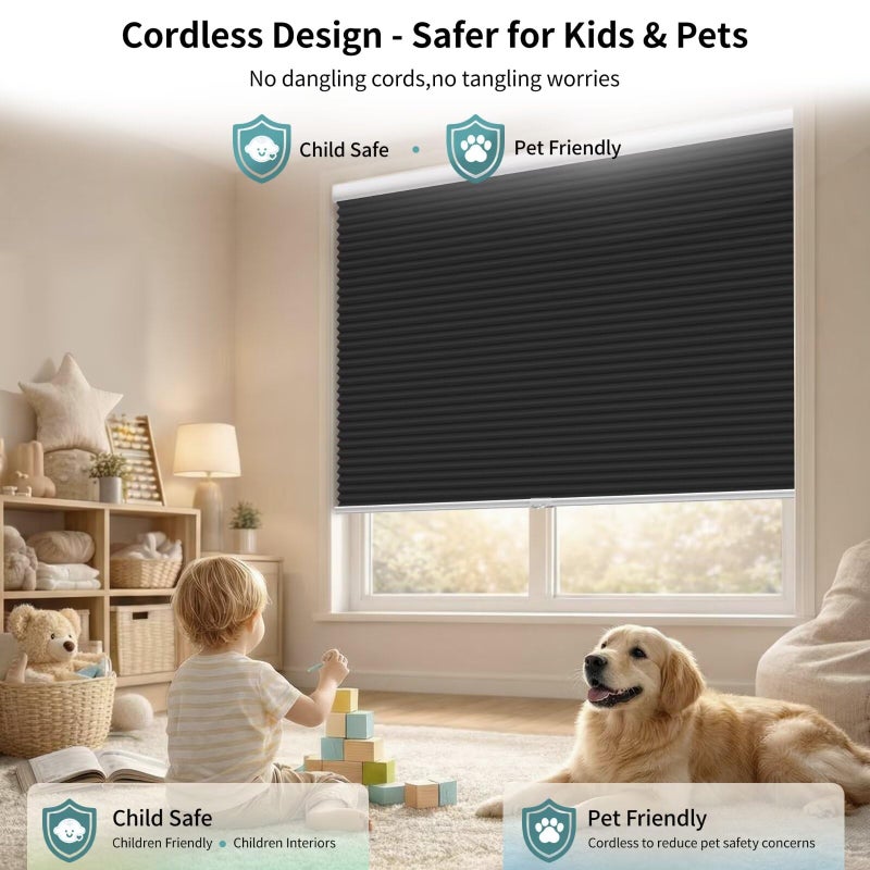 MYshade Cordless Blackout Cellular Shades for Windows, Honeycomb Window Shades with Thermal Insulation, Child & Pet Safe Room Darkening Shade, Easy Install,31" W x 72" H, Black - Image 2
