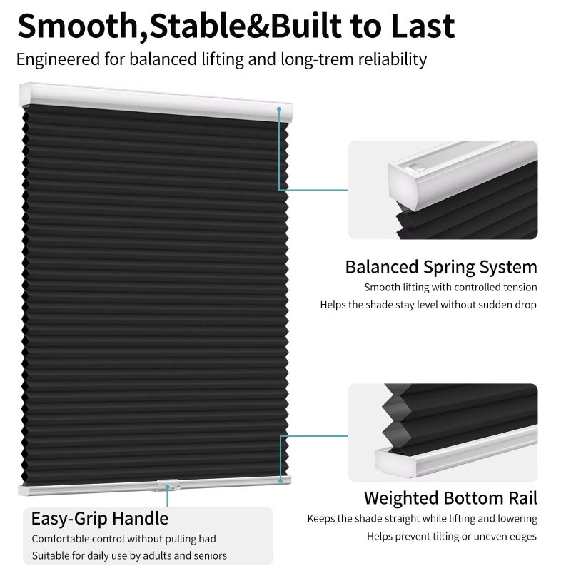 MYshade Cordless Blackout Cellular Shades for Windows, Honeycomb Window Shades with Thermal Insulation, Child & Pet Safe Room Darkening Shade, Easy Install,31" W x 72" H, Black - Image 3