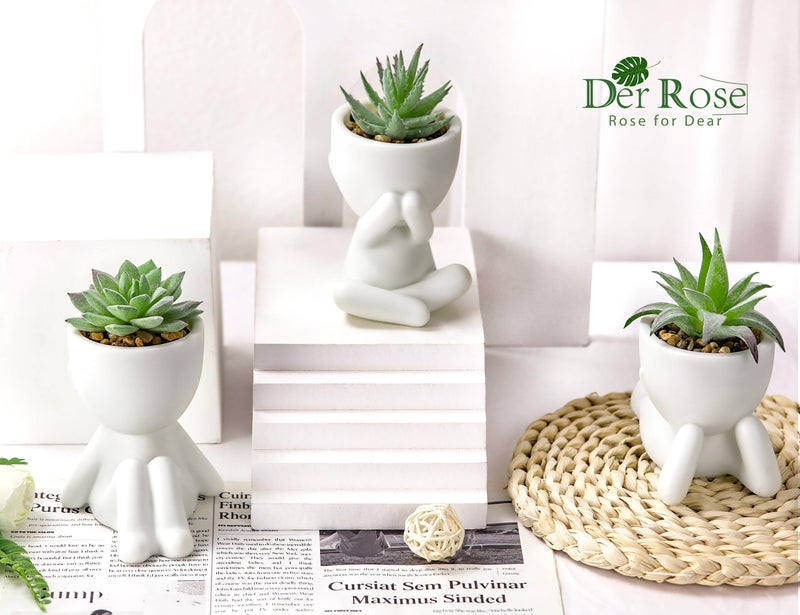 Der Rose 3pcs Fake Succulents Plants Artificial for Bathroom Bedroom Home Room Decor Aesthetic Indoor - Image 3