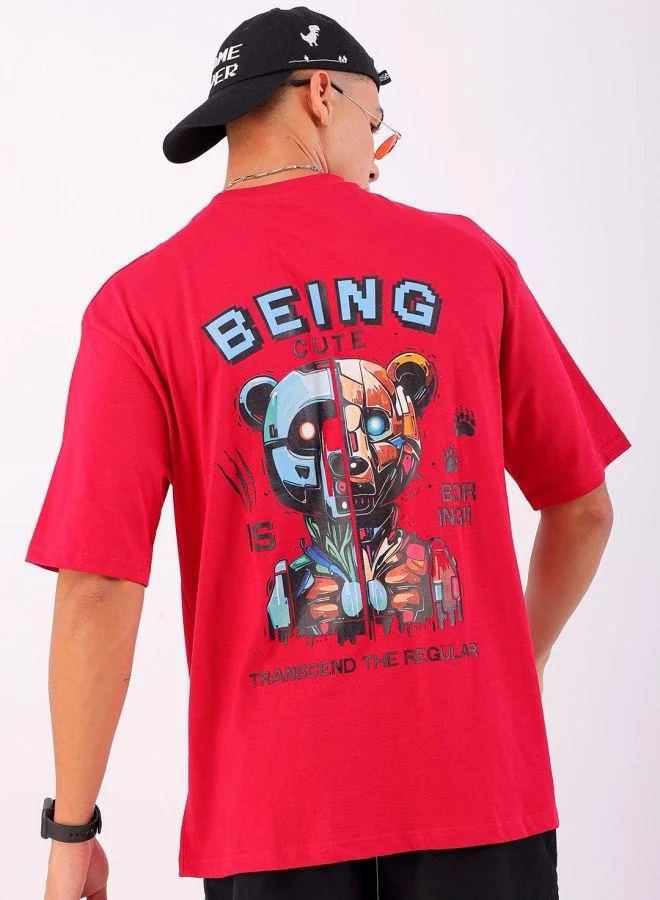 The Indian Garage Co Men Boxy Oversized Graphic Back Printed Round Neck Tshirt