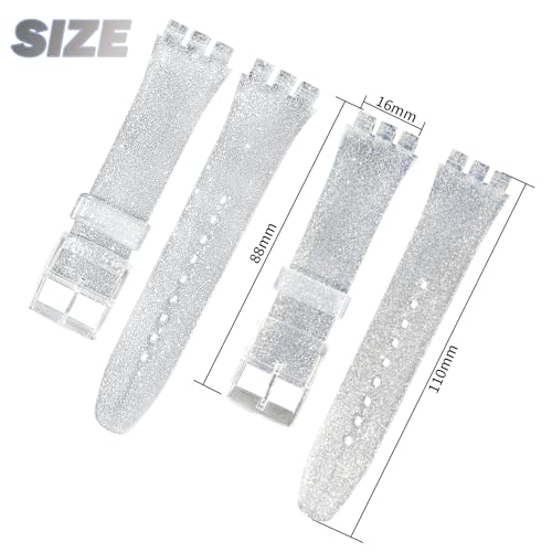 GREENOLIVE Ultra-thin Replacement Waterproof Silicone Rubber Watch Strap Watch Band for Swatch Skin Series（16mm） (Sparkle Silver) - Image 2
