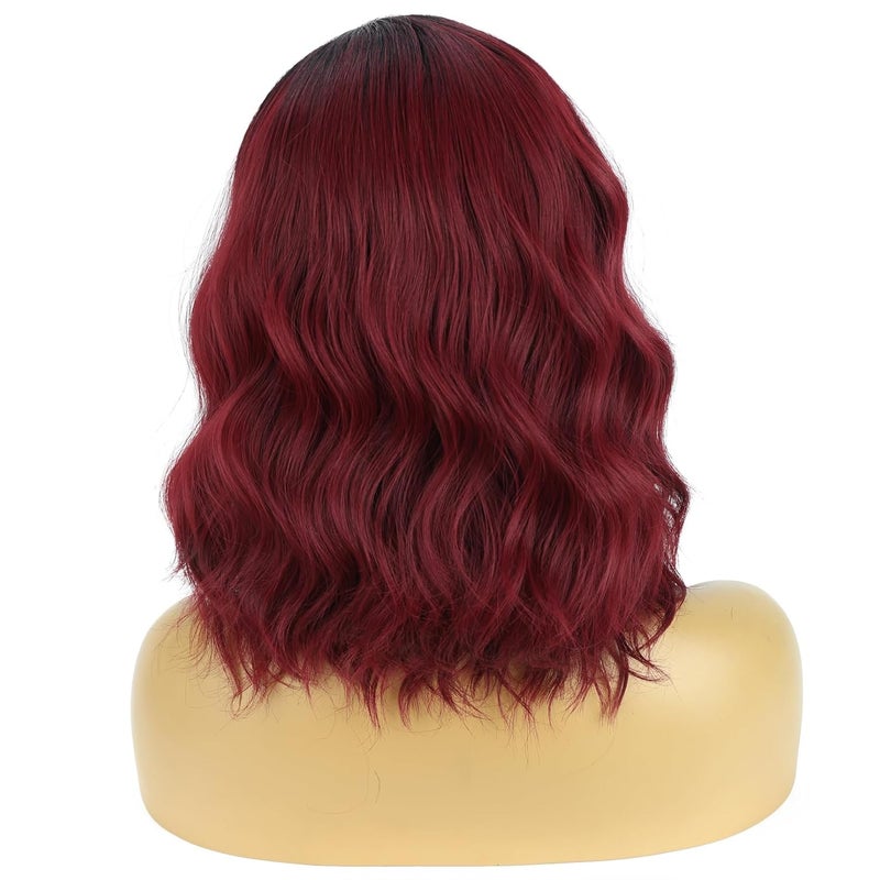 BERON 14 Inches Women Burgundy Ombre Wigs Girls Short Curly Bob Wavy Wig Wine Red Body Heat Resistant Synthetic Cosplay Daily Wigs - Image 4