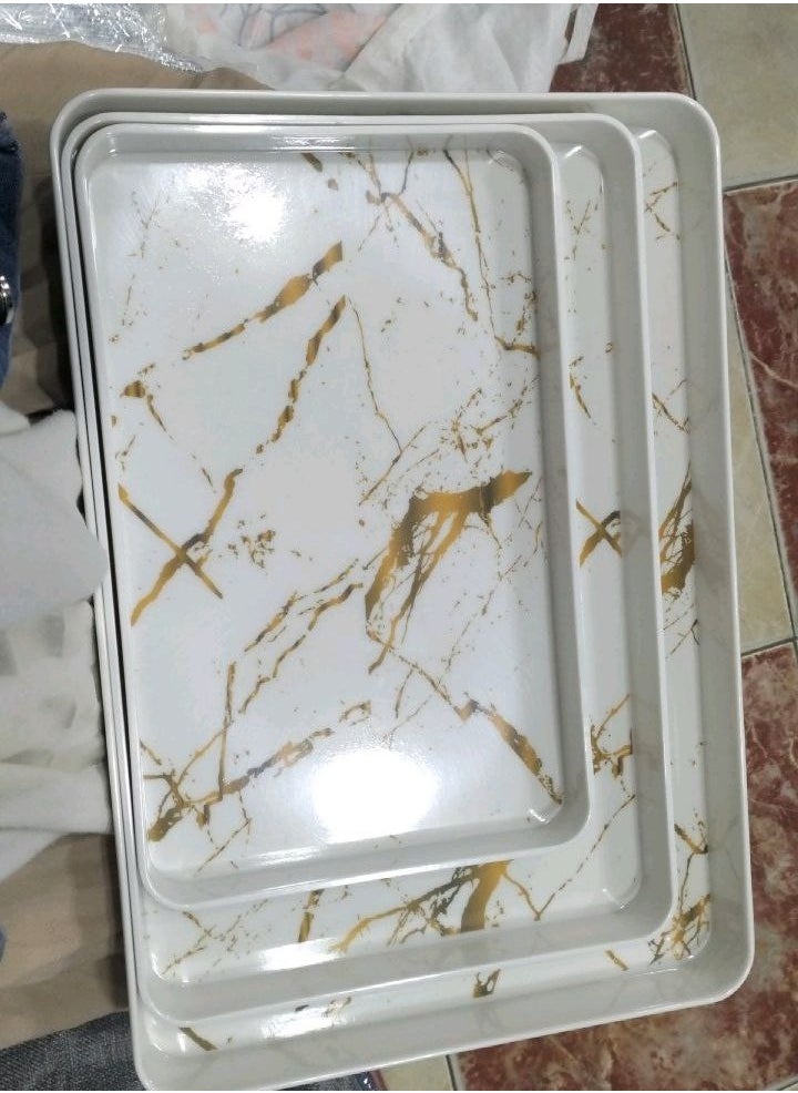 Generic طقم صواني تقديم ميلامين بيور* اكليرك الطقم 3 قطع مستطيل  - Image 2