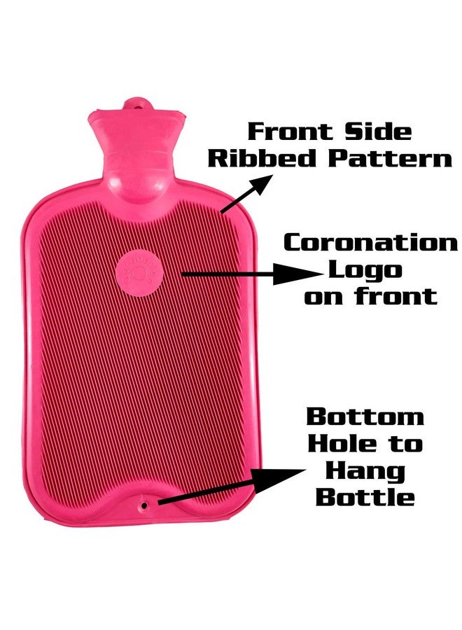 Coronation 1.5 Litres Leakproof Rubber Hot Water Bottle for Pain Relief One Side Ribbed (Backpain, Neckpain, Stomachpain) (Pink) - Image 2