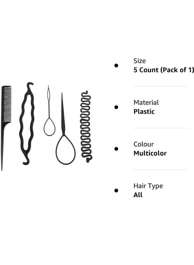 PALMATE 5-Piece Set Hair Styling Kit Topsy Tail Hair Pull Dish Needle Bun Donut Twist Braid Ponytail Maker Hair Comb Tools DIY Accessories - Image 2