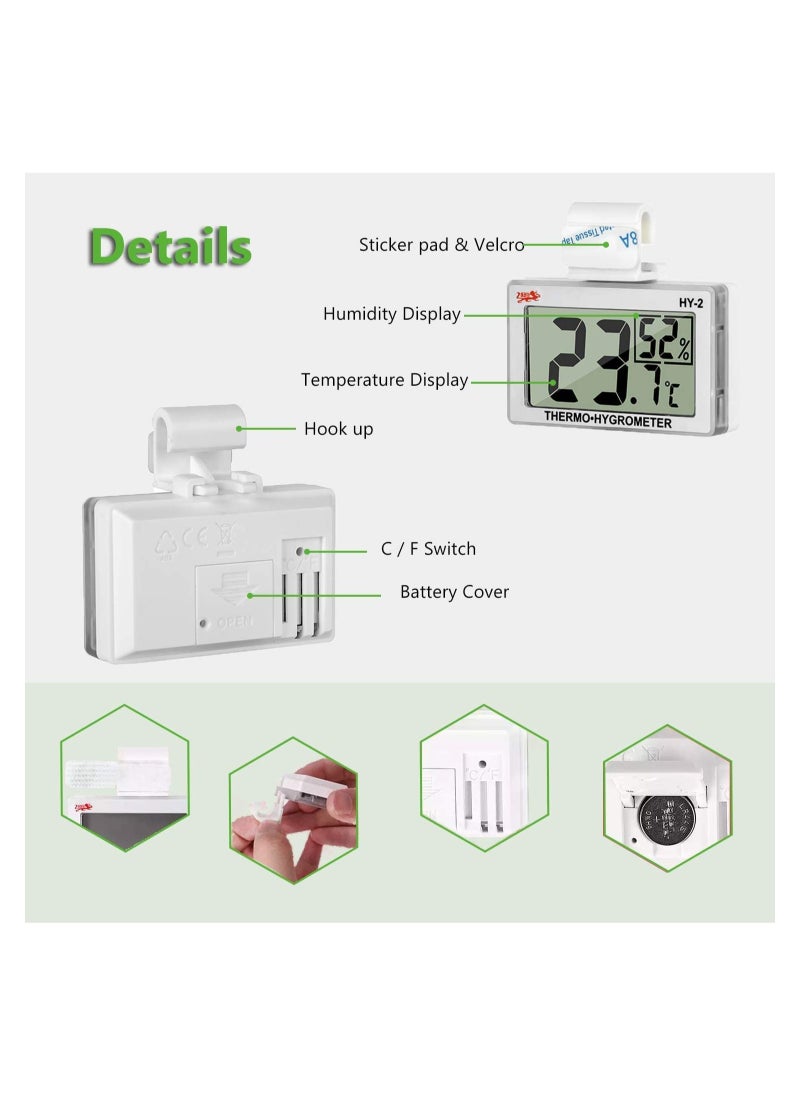 Reptile Thermometer Hygrometer LCD Digital Humidity Gauge, Worked with Reptile Heat Pad to Monitor Temperature & Humidity in Reptile Terrarium, Perfect for Turtle/Snake/Lizard/Frog/Spider/Plant Box