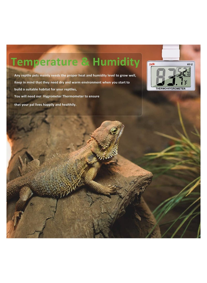 Reptile Thermometer Hygrometer LCD Digital Humidity Gauge, Worked with Reptile Heat Pad to Monitor Temperature & Humidity in Reptile Terrarium, Perfect for Turtle/Snake/Lizard/Frog/Spider/Plant Box