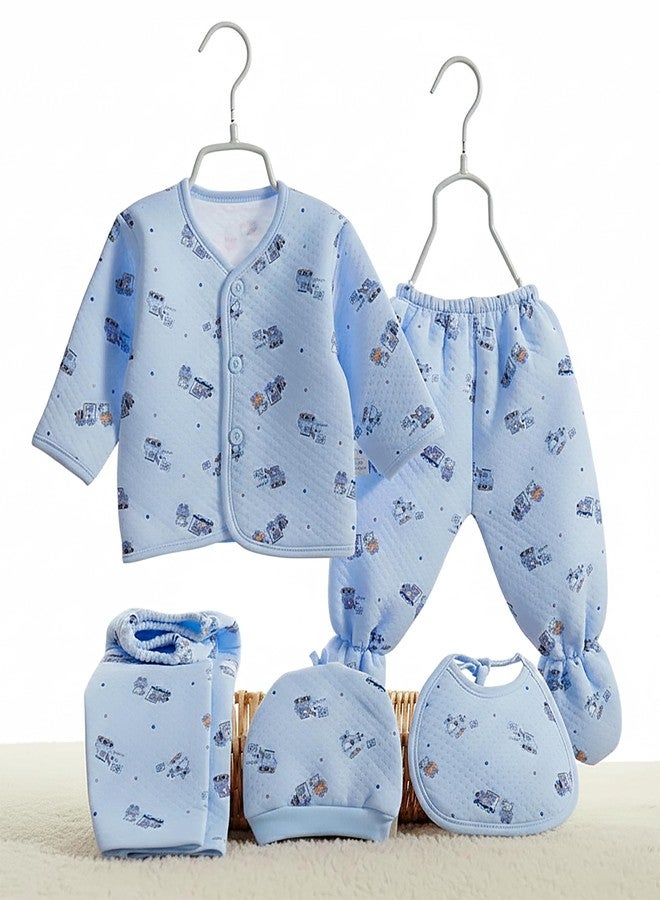 Fancy Walas Presents New Born Baby Summer Wear Printed Baby Clothes 5Pcs Sets 100% Cotton Boys Girls Unisex Baby Cotton/Summer or Flannel Suit Infant Clothes First Gift for New Born (0-6 Months) - Image 1