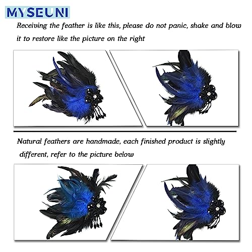 MYSEUNI Blue Masquerade Mask for Couple -Mascarade Masks for Women with Feathers & Venetian Mask Men for Masquerade Party, Mardi Gras, Halloween Cosplay Prom, Christmas - Image 4