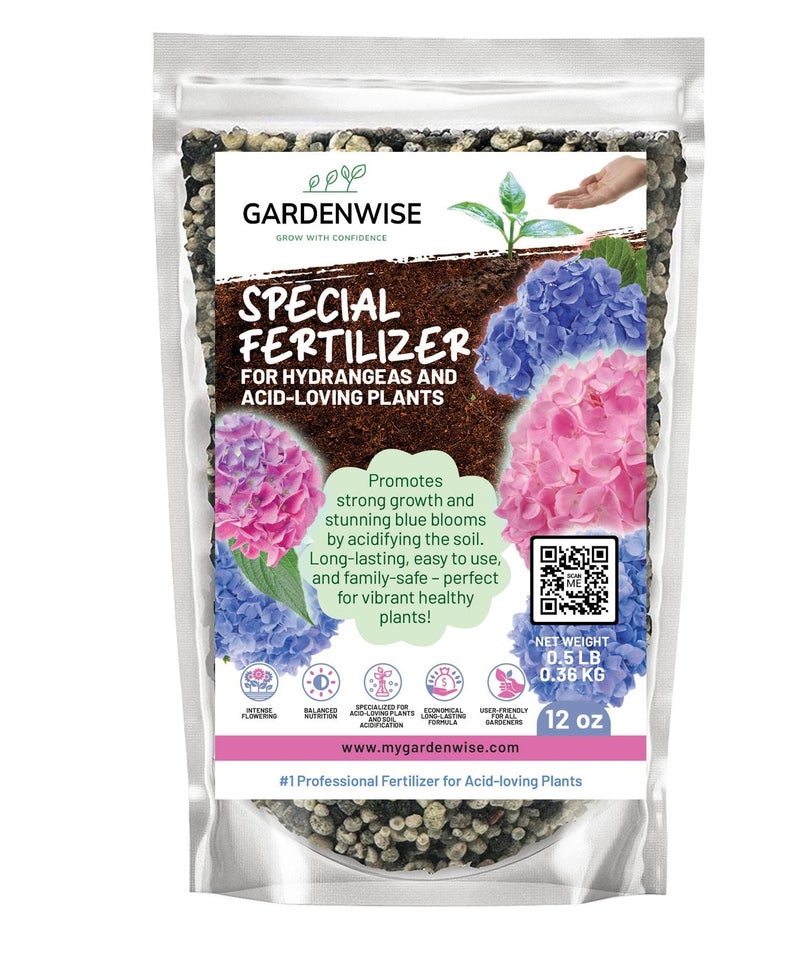 GARDENWISE Slow Release Hydrangea Fertilizer with Iron & Sulfur – Indoor & Outdoor Soil Acidifier for Miracle Growth (12 oz) - Image 1