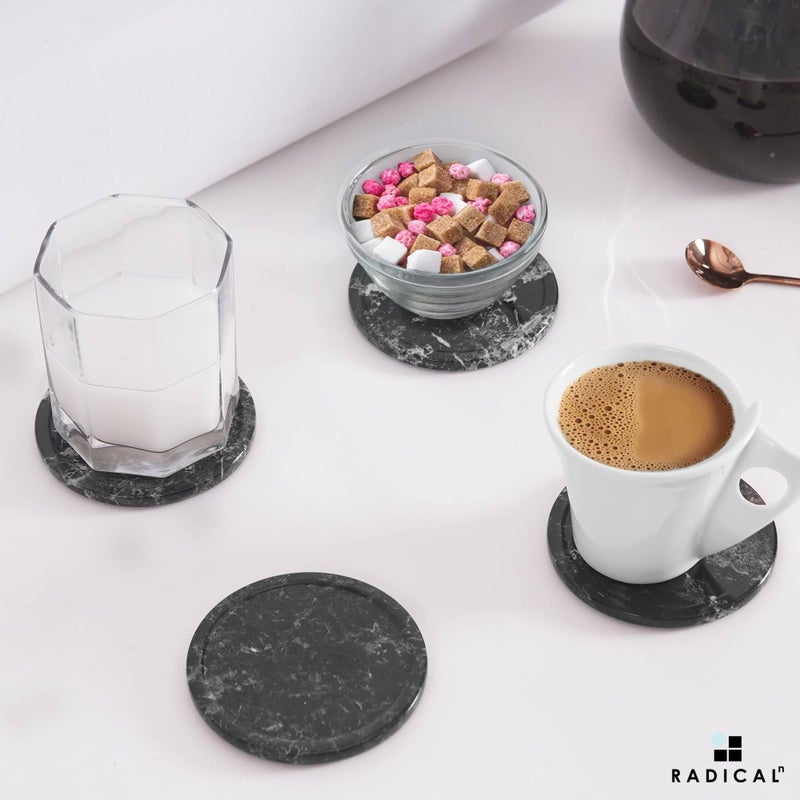 RADICALn Marble Coasters Set of 6 Black 3.5 Inch Round Coaster for Drinks with Holder, Drink Coaster for Tabletop & Coffee Table Decor, Ideal Home Decor House Warming Gifts - Image 3