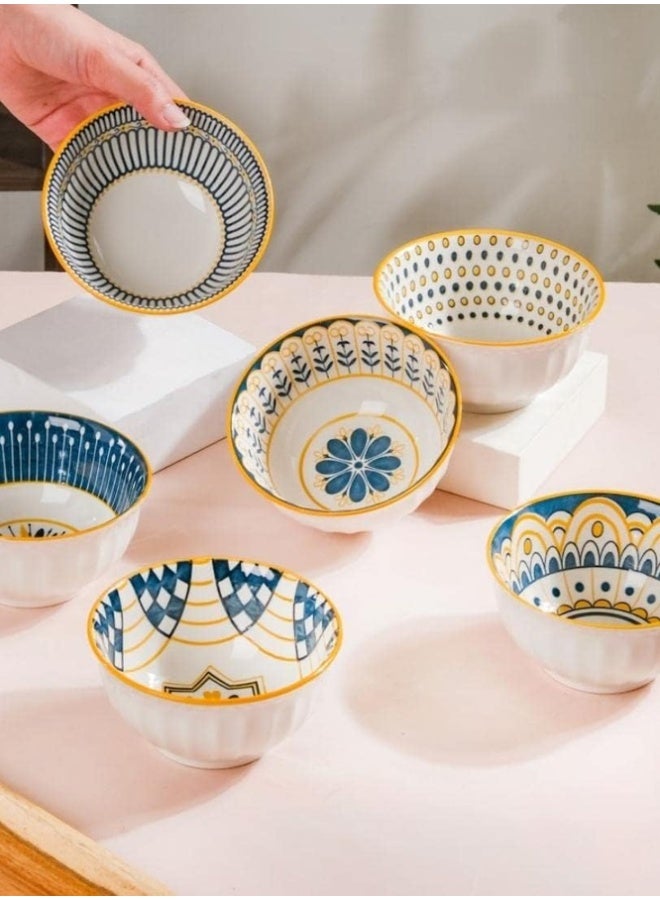 Crazy Boss 6PCS Ceramic Bowl Set with Chopsticks Modern Pattern Gift Box Dinnerware Set for Rice, Soup, Noodles and Snacks - Image 2