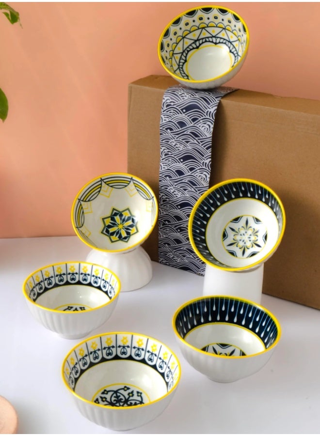 Crazy Boss 6PCS Ceramic Bowl Set with Chopsticks Modern Pattern Gift Box Dinnerware Set for Rice, Soup, Noodles and Snacks - Image 4