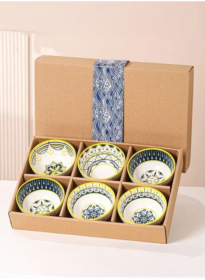 Crazy Boss 6PCS Ceramic Bowl Set with Chopsticks Modern Pattern Gift Box Dinnerware Set for Rice, Soup, Noodles and Snacks - Image 3