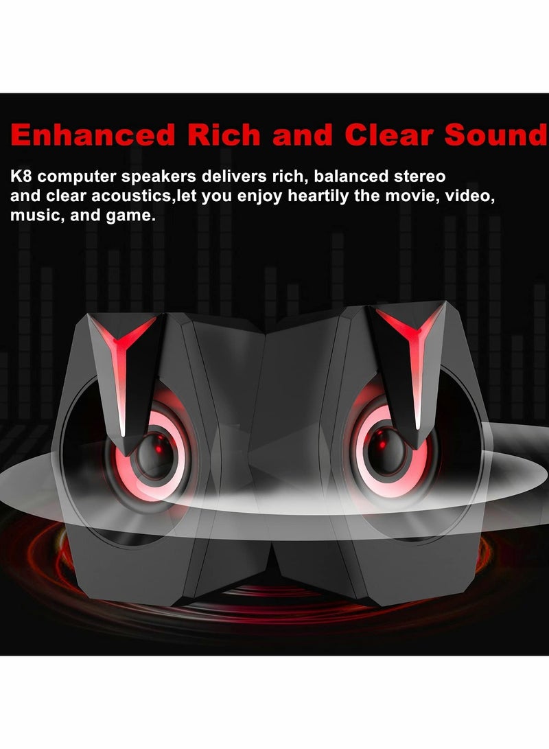 KASTWAVE Computer Speakers, 2.0 Channels USB Powered 3.5mm AUX RGB PC Speakers with 7 Colorful LED  Mode Stereo Bass Desktop Speakers - Image 3